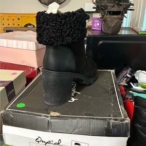 Cupid Black Textured Cuff Heeled Boots